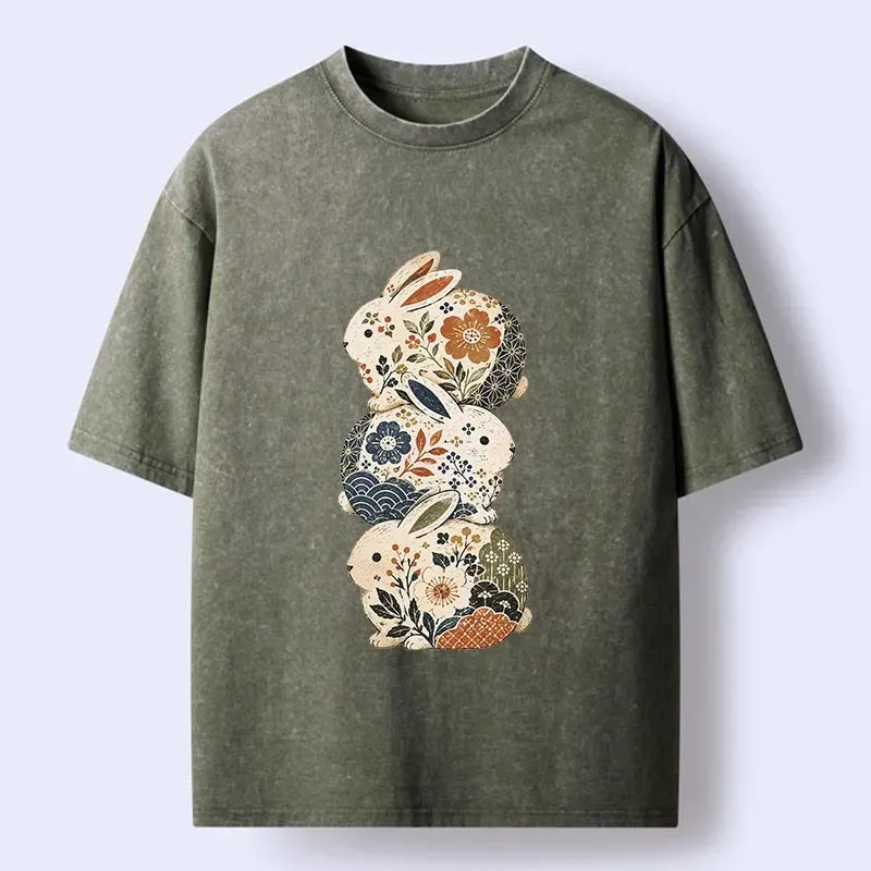 unisex cotton t-shirt with Japanese rabbit pattern