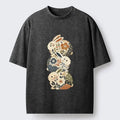 Kyoto-Lion Three Cute Patterned Japanese Rabbits Washed T-Shirt