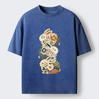 Kyoto-Lion Three Cute Patterned Japanese Rabbits Washed T-Shirt