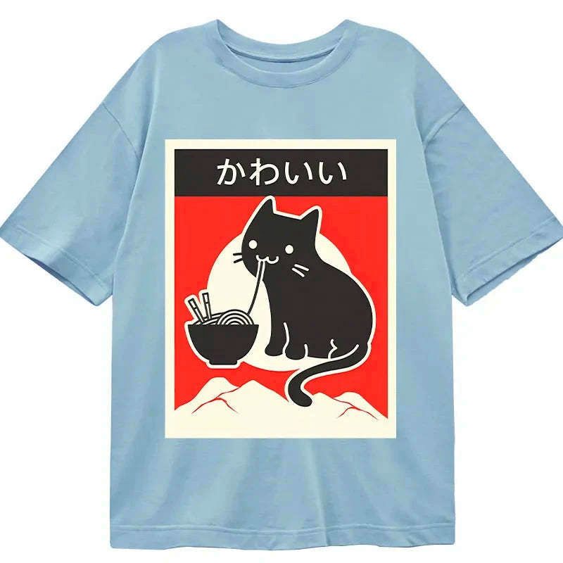 japanese vintage ramen cat t-shirt for everyday wear