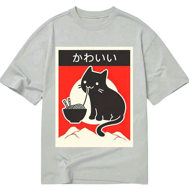japanese vintage ramen cat t-shirt for everyday wear
