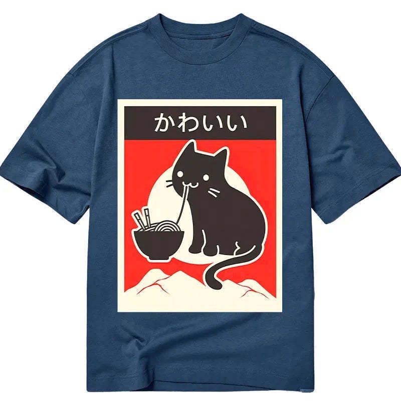 japanese vintage ramen cat t-shirt for everyday wear