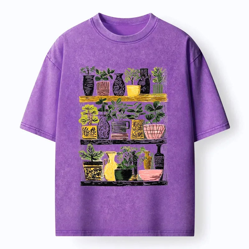 Kyoto-Lion Cozy Home Plant Shelf Vibes Washed T-Shirt