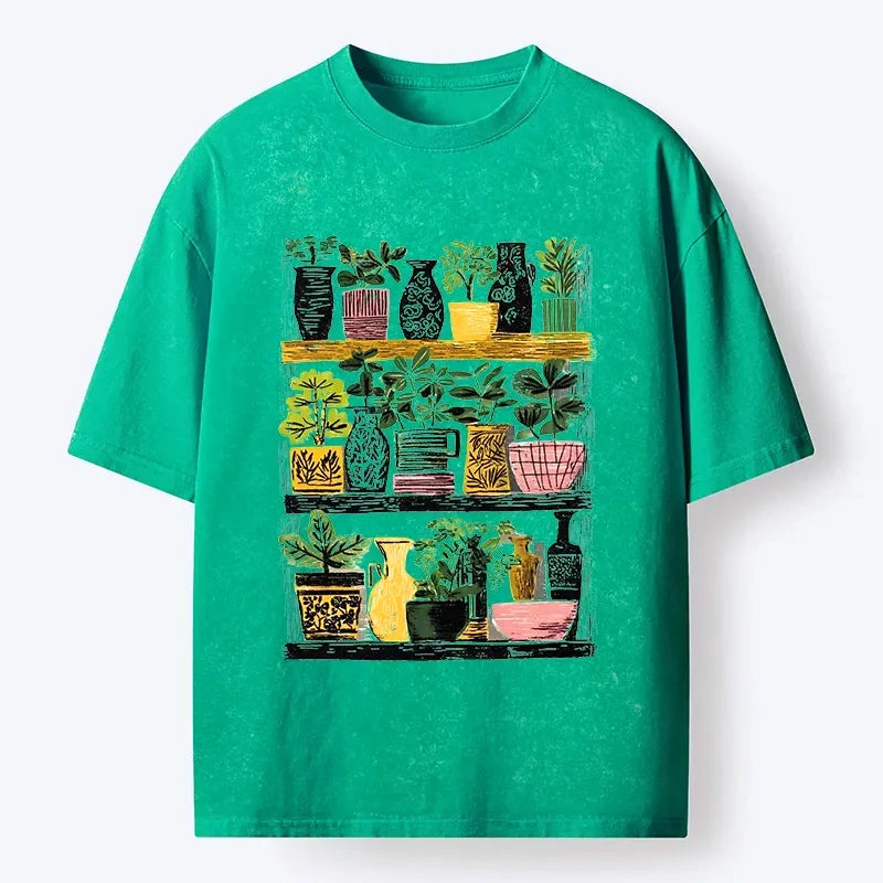 Kyoto-Lion Cozy Home Plant Shelf Vibes Washed T-Shirt