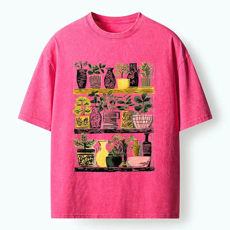 Kyoto-Lion Cozy Home Plant Shelf Vibes Washed T-Shirt