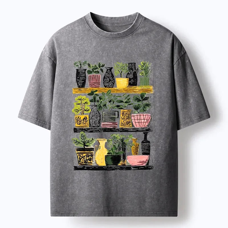 Kyoto-Lion Cozy Home Plant Shelf Vibes Washed T-Shirt