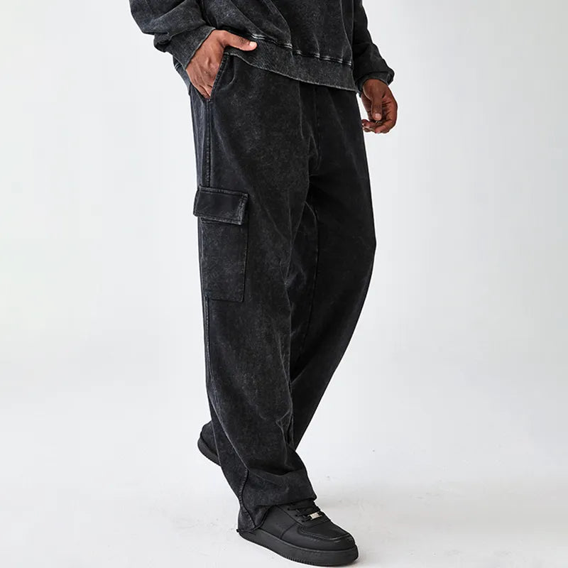 Kyoto-Lion Folk Paper Cut Cat Bird Floral Art Washed Utility Sweatpants