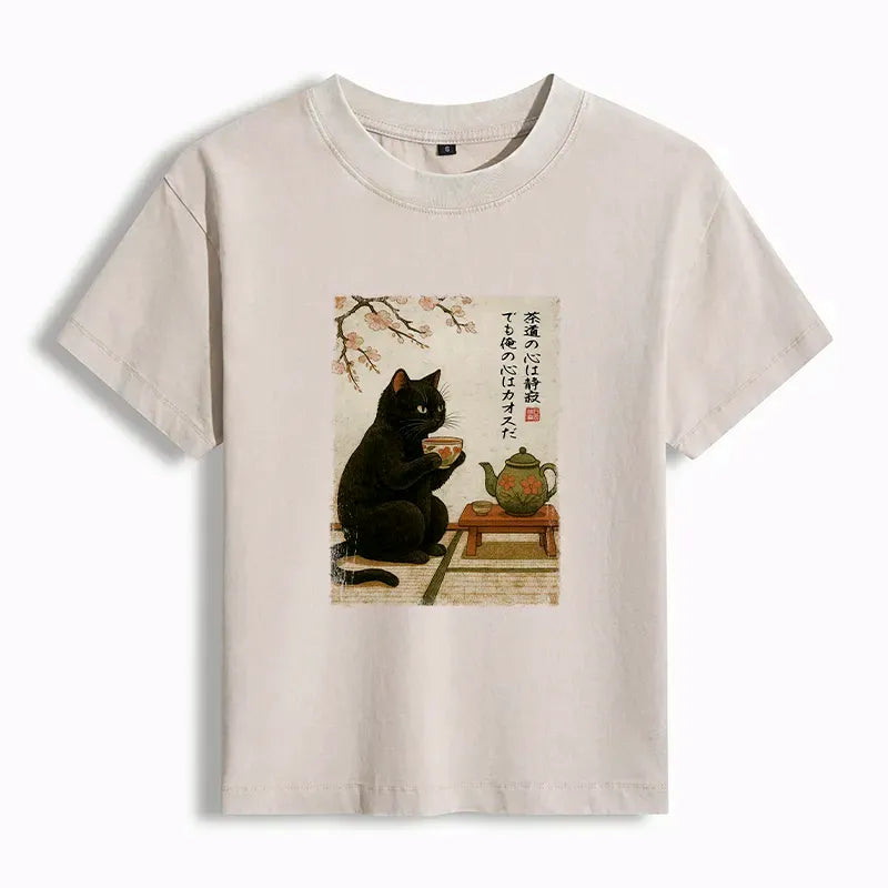 Japanese Vintage Black Cat Washed T-Shirt