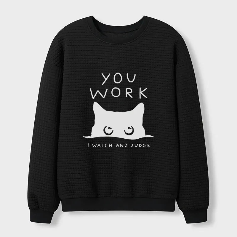 Cat Spying Design Sweatshirt for Daily Wear