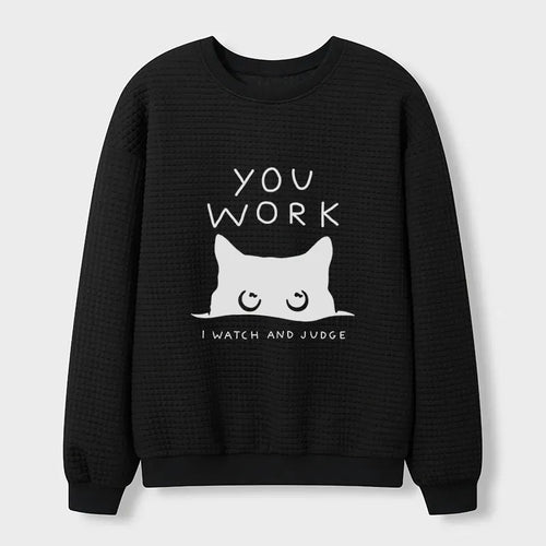 Cat Spying Design Sweatshirt for Daily Wear