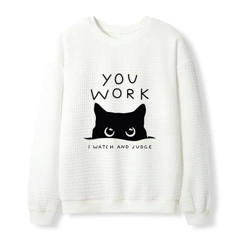 Cat Spying Design Sweatshirt for Daily Wear