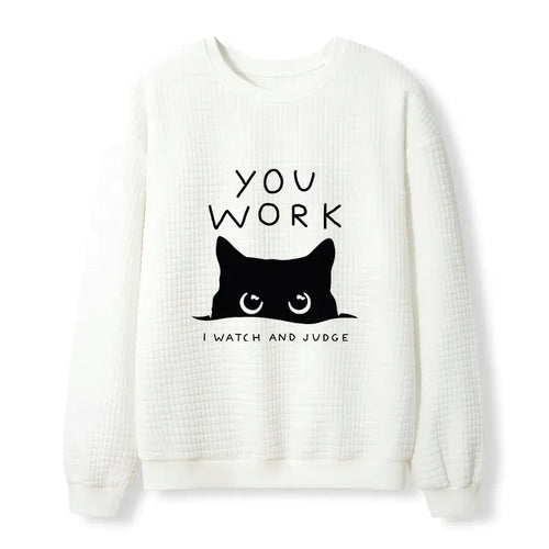 Cat Spying Design Sweatshirt for Daily Wear