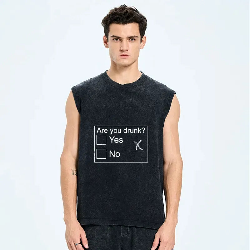 Kyoto-Lion Confused Drunk Checkbox Graphic Washed Tank