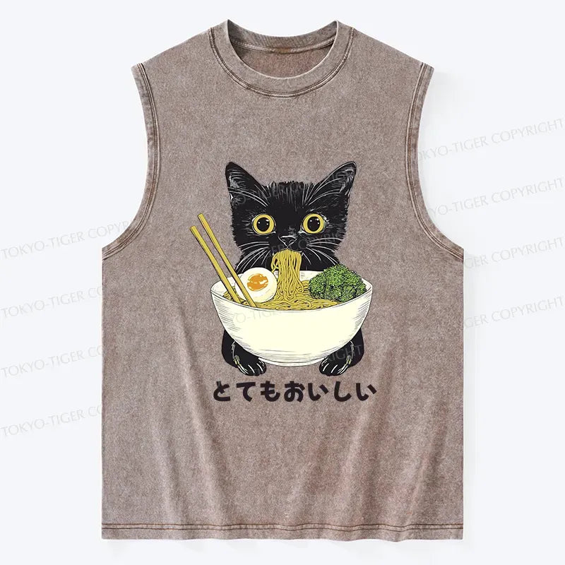 Kyoto-Lion Ramen Lover Cute Cat Washed Tank