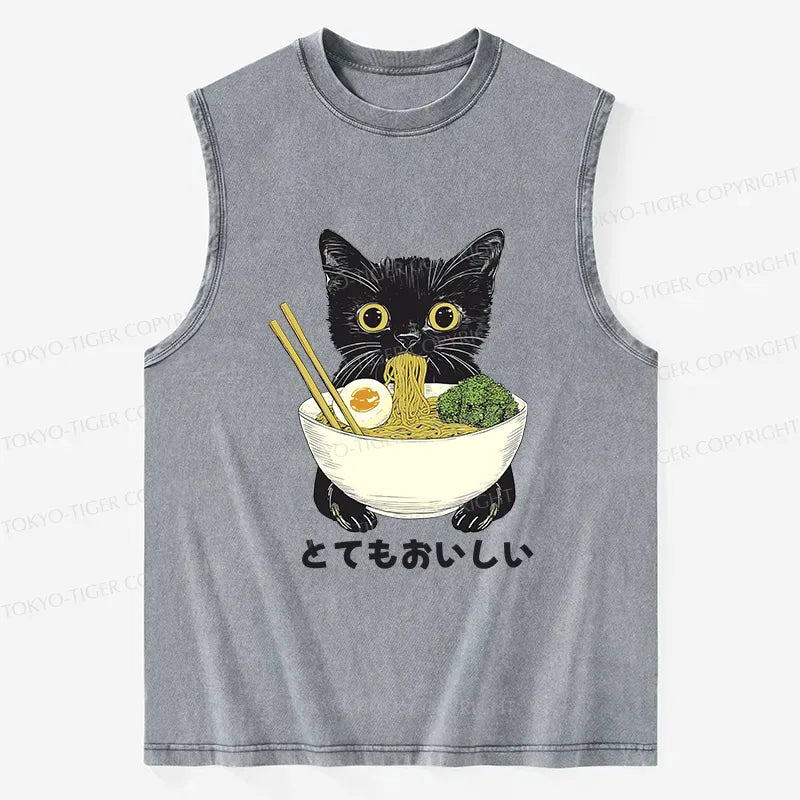 Kyoto-Lion Ramen Lover Cute Cat Washed Tank