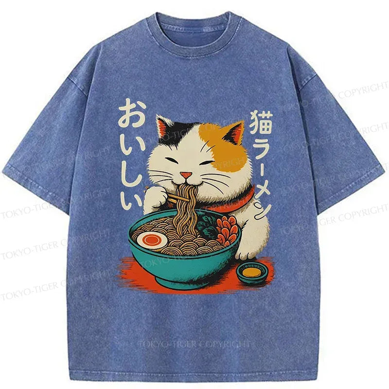 Japanese Ramen Washed T-Shirt for Daily Wear