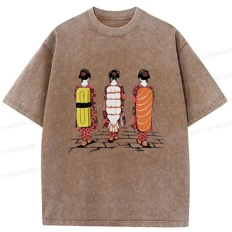 Kyoto-Lion Sushi Japanese Girl Washed T-Shirt