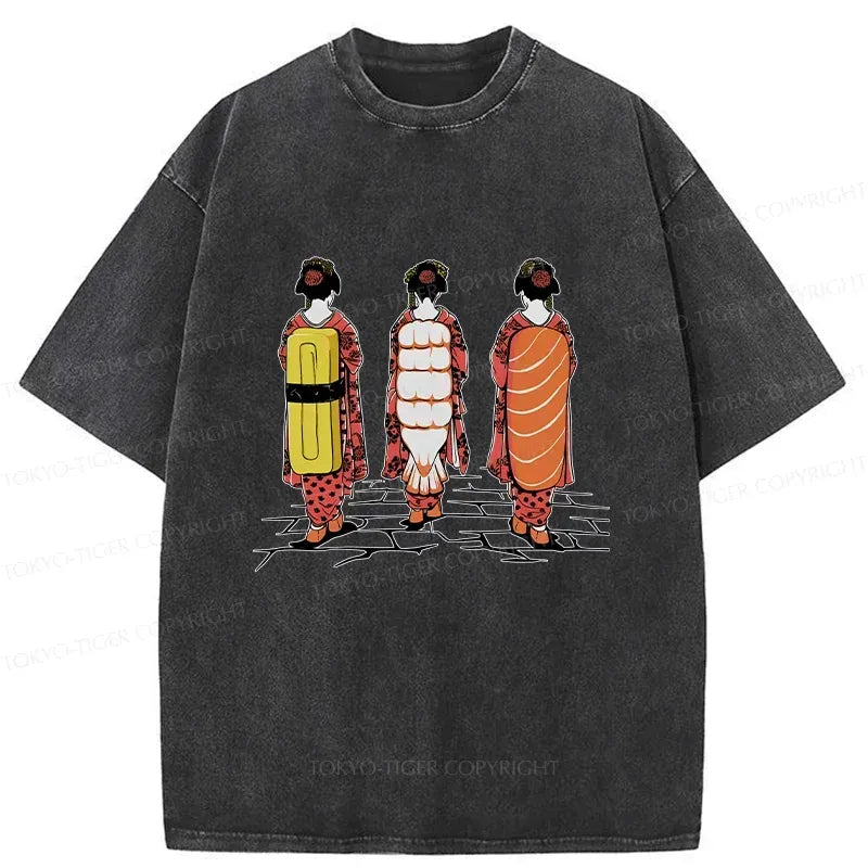 Kyoto-Lion Sushi Japanese Girl Washed T-Shirt
