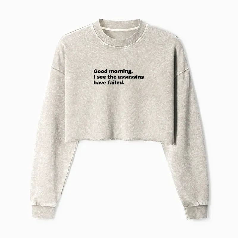 Japanese art washed crop sweatshirt