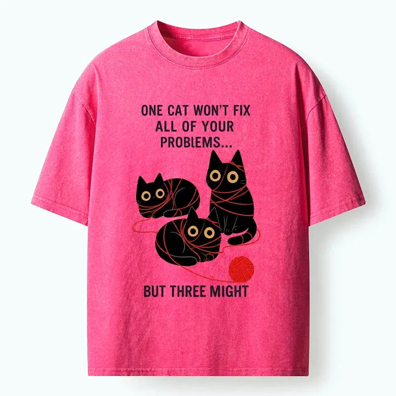 Kyoto-Lion Washed Cat T-Shirt for Daily Wear