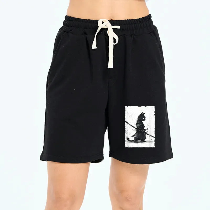 Kyoto-Lion Retro Cat Samurai Japanese Unisex Shorts