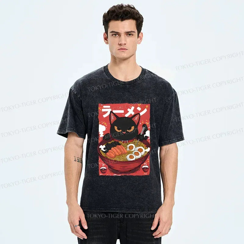 japanese black cat ramen t-shirt gift idea