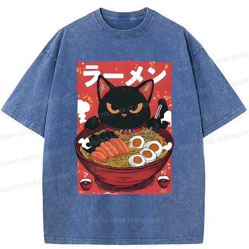 japanese black cat ramen t-shirt gift idea