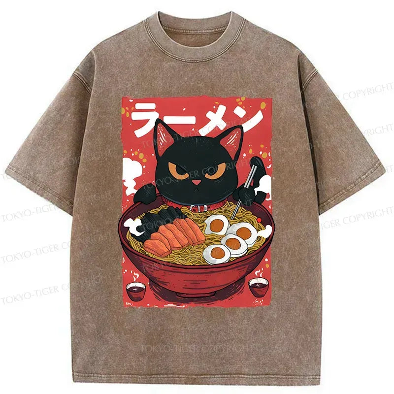 japanese black cat ramen t-shirt gift idea