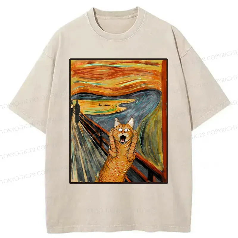 japanese screaming cat t-shirt for streetwear