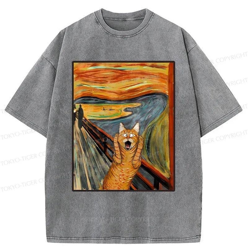Kyoto-Lion Screaming Cat Washed T-Shirt