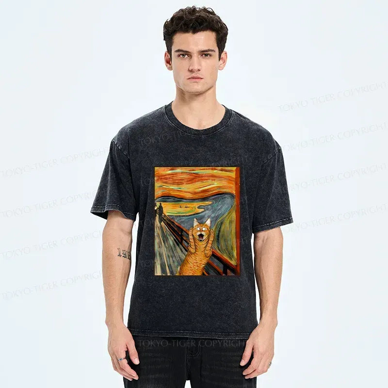 Kyoto-Lion Screaming Cat Washed T-Shirt