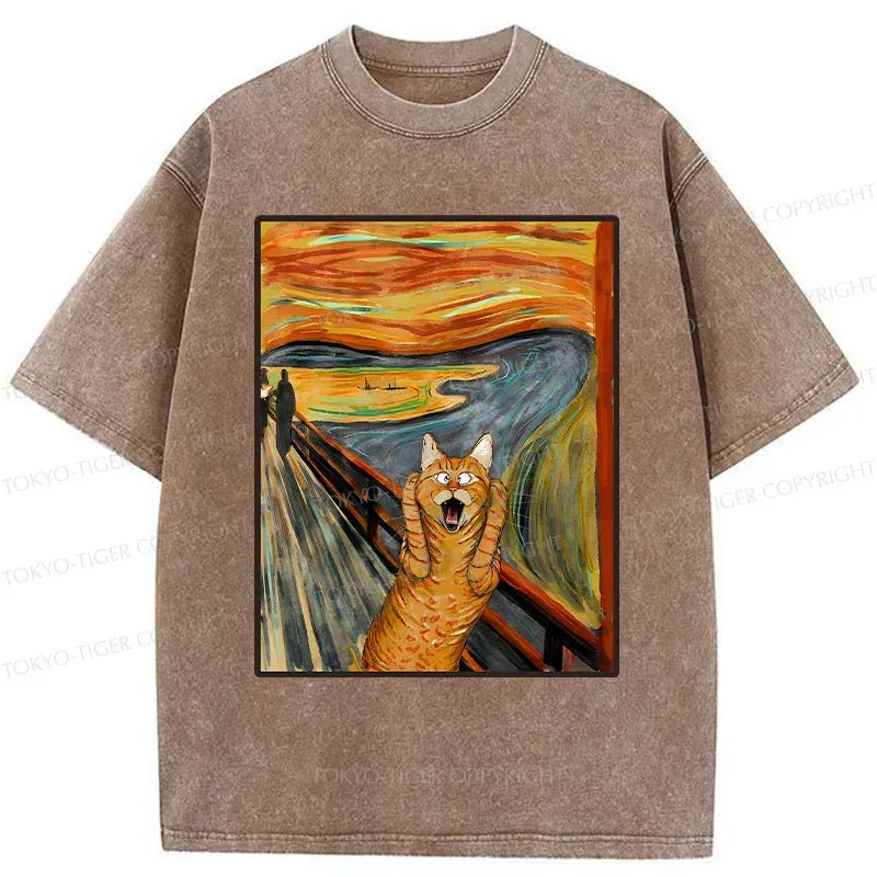 Kyoto-Lion Screaming Cat Washed T-Shirt