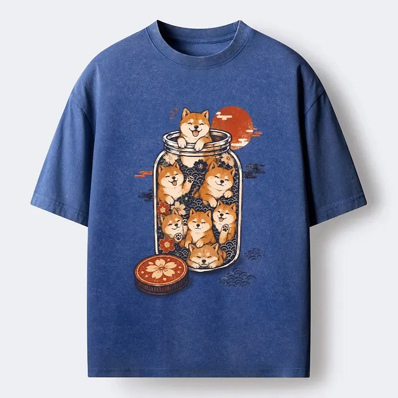 Kyoto-Lion Cute Dog Jar For Bad Days Washed T-Shirt