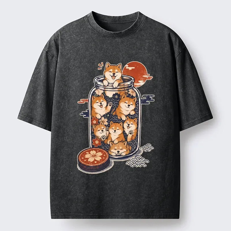 Kyoto-Lion Cute Dog Jar For Bad Days Washed T-Shirt