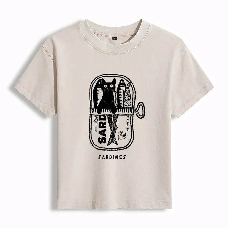 Japanese Cat Sardine T-Shirt for Summer
