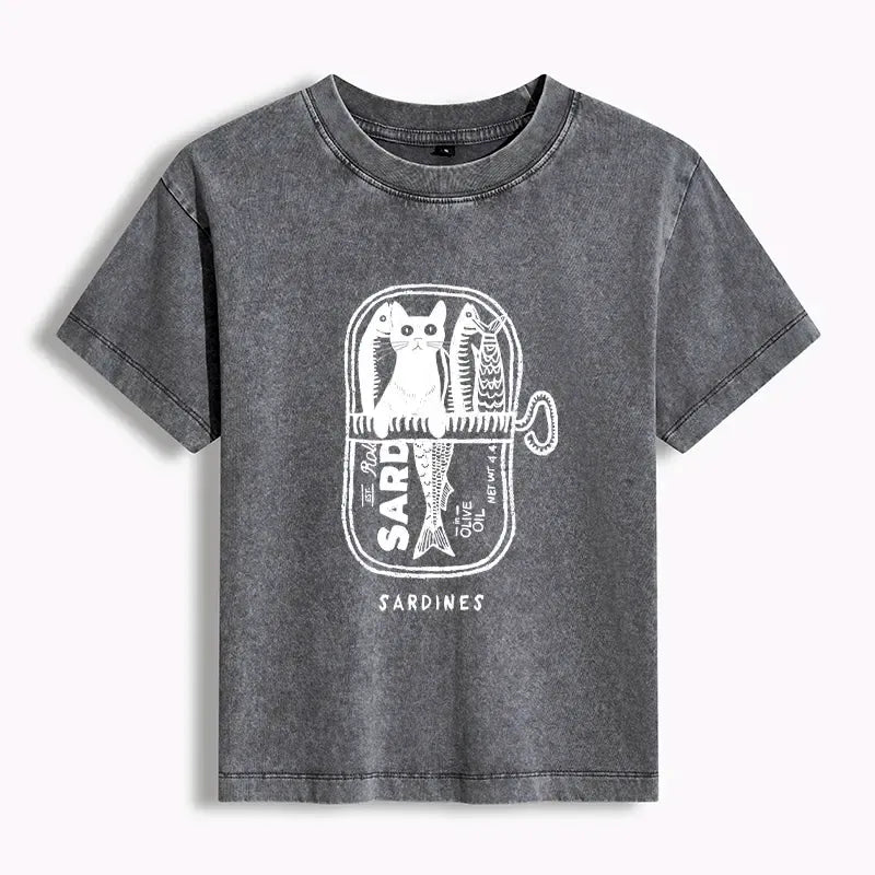 Japanese Cat Sardine T-Shirt for Summer