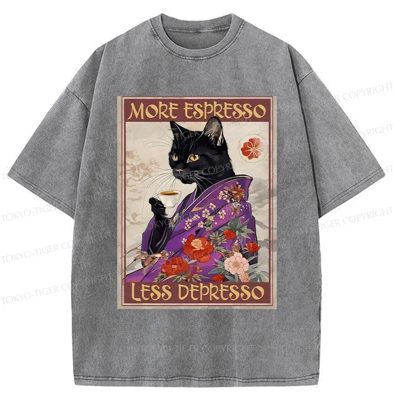 Trendy Japanese Cat Coffee Tee for Streetwear