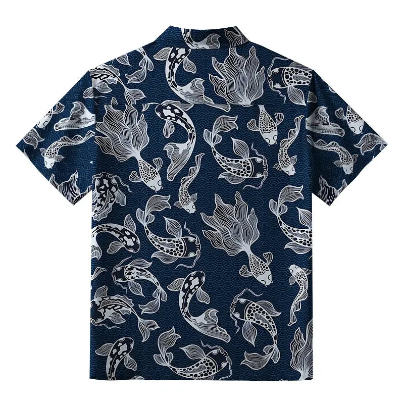Unisex Koi Fish Button-up Shirt Trendy