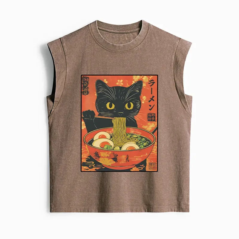 Japanese Black Cat Ramen Tank Top