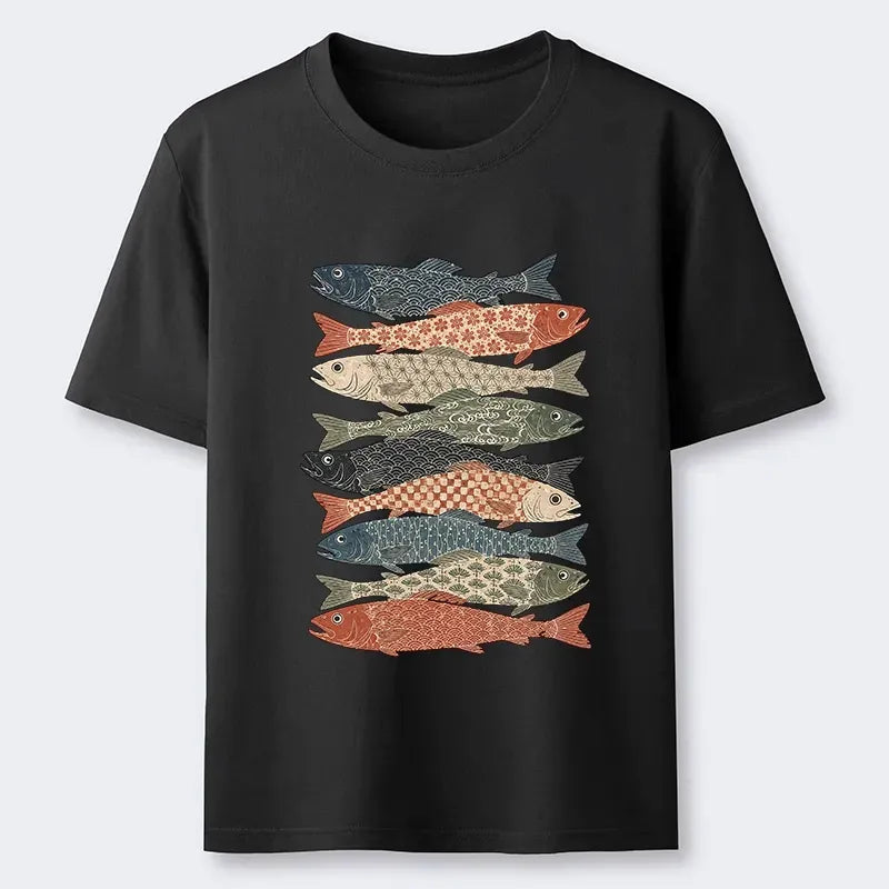Japanese Block Print T-Shirt for Gift for Him