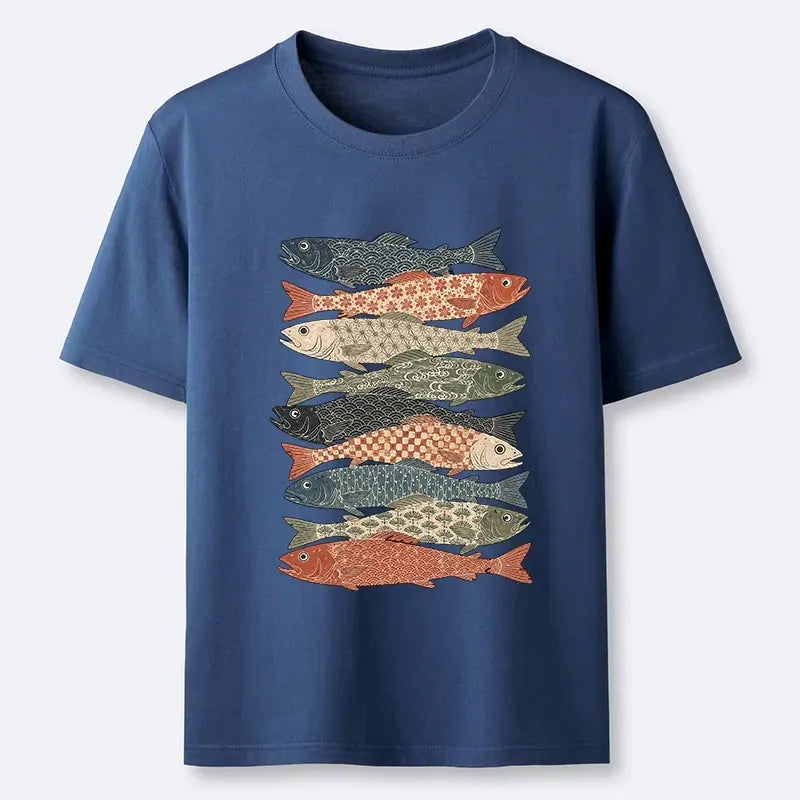 Japanese Block Print T-Shirt for Gift for Him