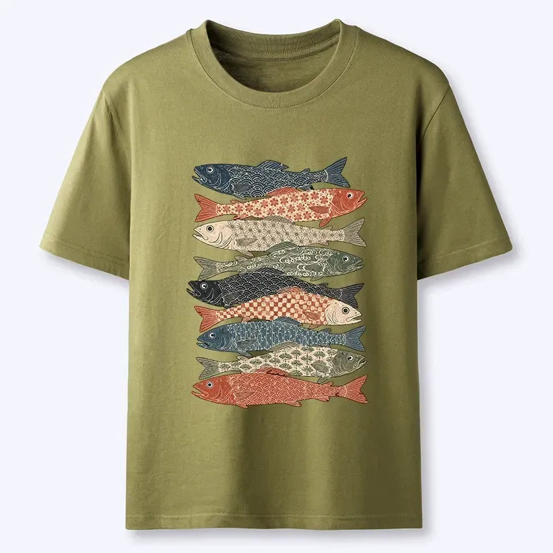 Japanese Block Print T-Shirt for Gift for Him