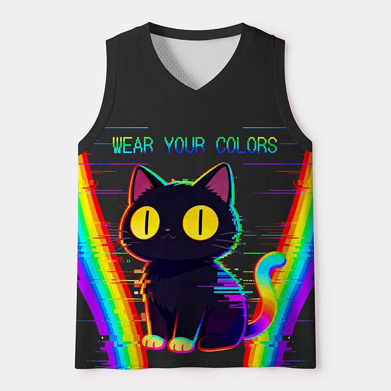 Kyoto-Lion Rainbow Pixel Cat Mesh Tank Top