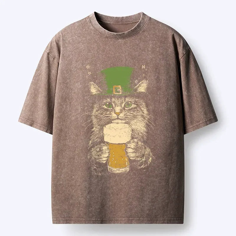 Japanese drinking cat t-shirt for St Patrick's Day