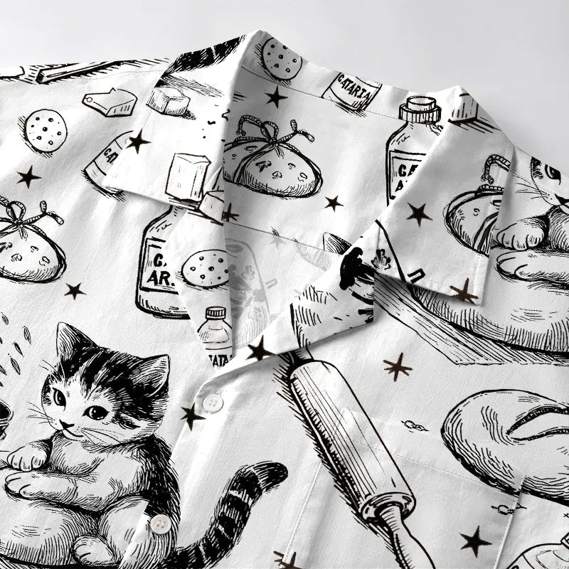 Kyoto-Lion Cat Kneading Dough Aloha Shirt