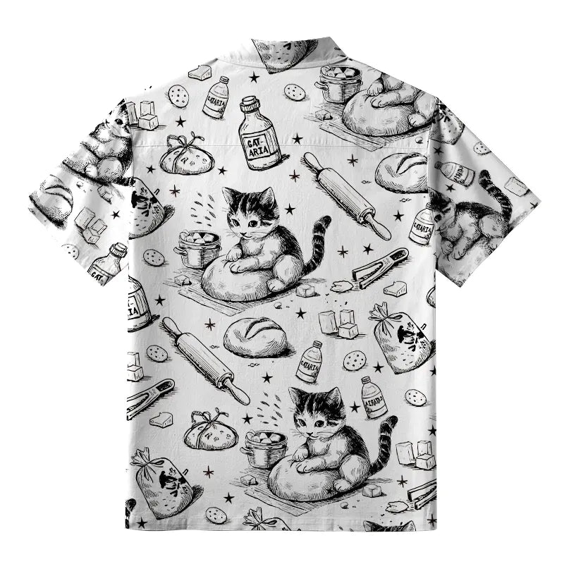 Kyoto-Lion Cat Kneading Dough Aloha Shirt