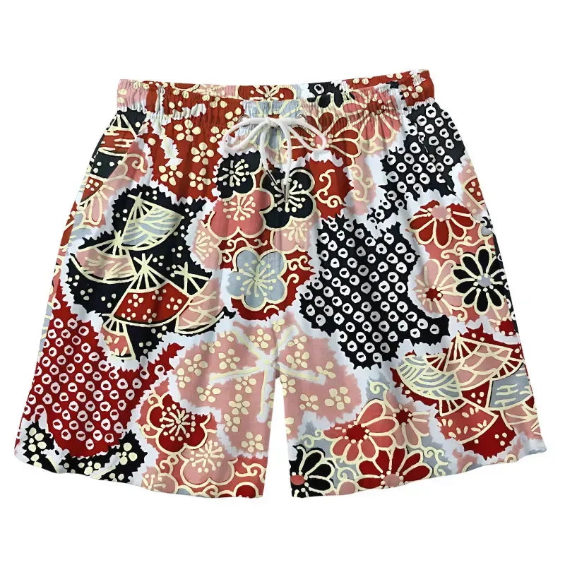 Japanese floral aloha swim trunks for men