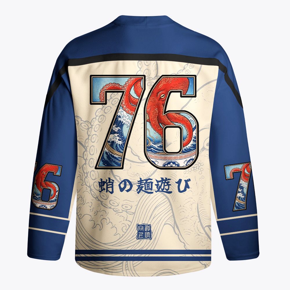 Kyoto-Lion Octopus Ramen Kanagawa Waves Long-Sleeve Hockey Jersey