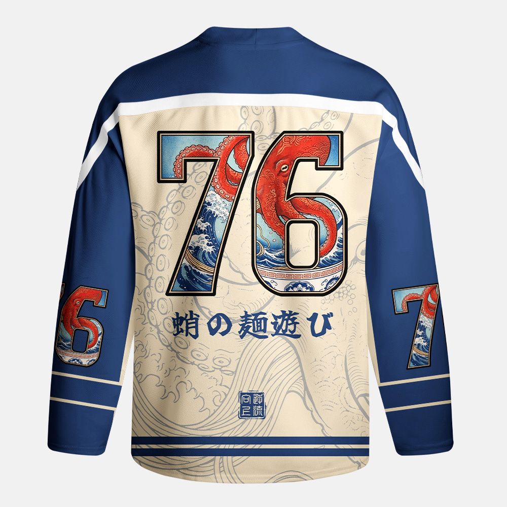 Kyoto-Lion Octopus Ramen Kanagawa Waves Long-Sleeve Hockey Jersey