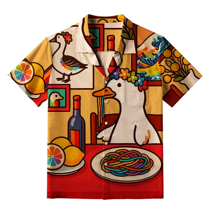 Kyoto-Lion More Spaghetti Less Upsetti Goose Aloha Hawaiian Shirt